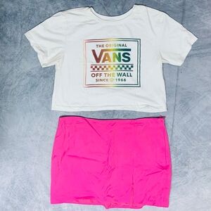 Vans White Graphic Tee and Pink Skirt Set